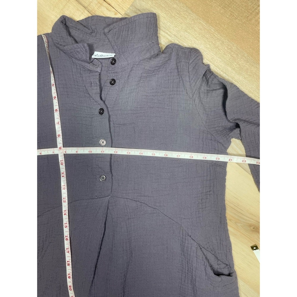 Joan Rivers Gray Gauze Cotton Tunic Dress Button Front Small Petite SP - Picture 6 of 9
